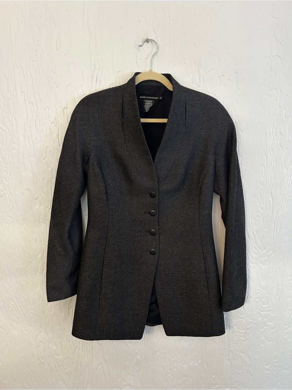 Misura By Joeffer Caoc Wool Herringbone Suit Jacket Women's 10 Grey Career Fall